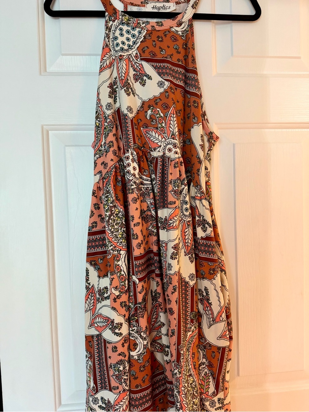 Haptics Rust Paisley Halter Midi Dress with Cream Accents